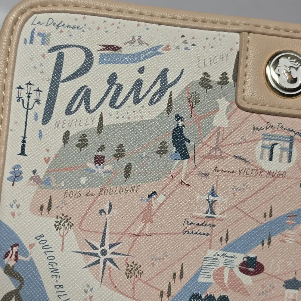 Spartina 449 Paris Map Snap Wallet Beige Blush Pink Faux Leather Travel Eiffel